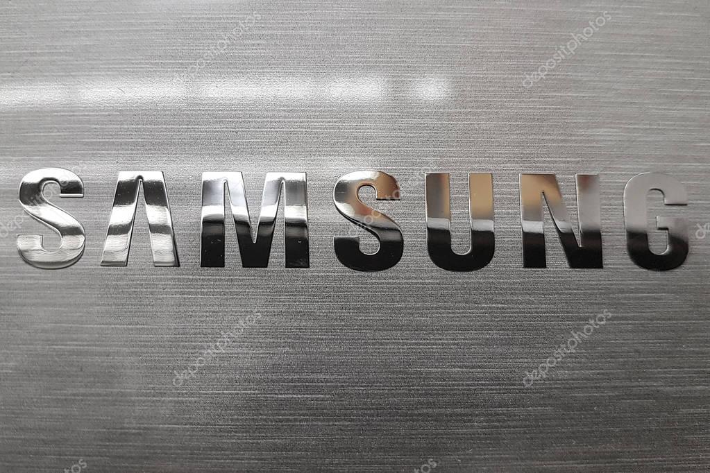 Nowy Sacz, Poland - June 30, 2017: Samsung logo on electronic device in Auchan hypermarket. Samsung is a South Korean multinational conglomerate company headquartered in Seoul.