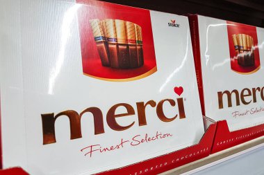 Merci chocolate on sale in the supermarket clipart