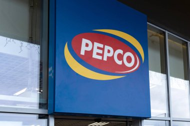 Pepco logo on the front of the store clipart