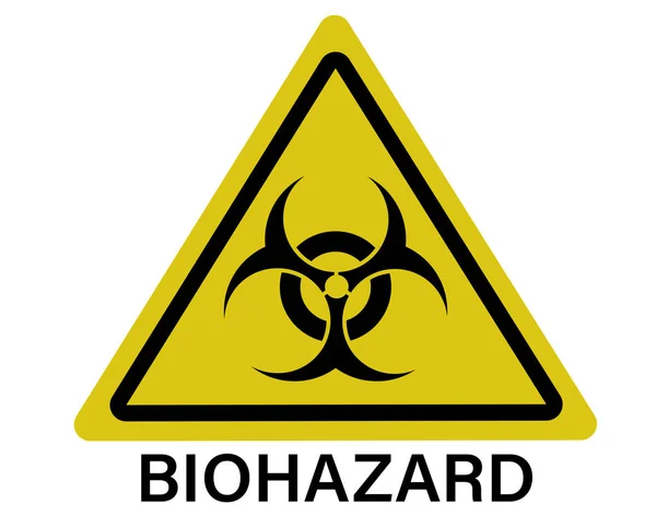 Gele Driehoek Biohazard Waarschuwingsbord Geïsoleerd Een Witte Achtergrond Met Tekst — Stockfoto