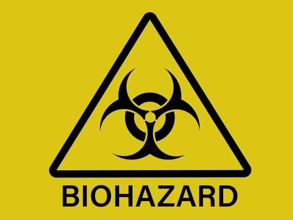 Svart Triangel Biohazard Varningsskylt Isolerad Gul Bakgrund Med Text — Stockfoto