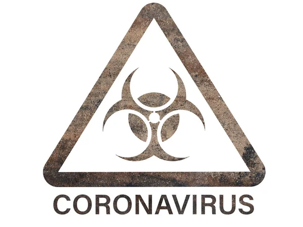 Grunge Triangel Biohazard Varning Tecken Isolerad Vit Bakgrund Med Coronavirus — Stockfoto