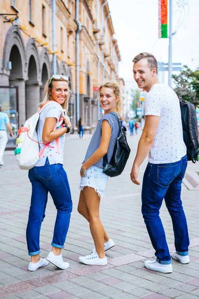 happy people on street