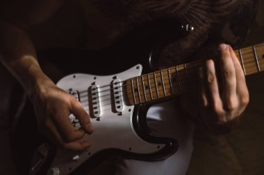 Evde gitar çalan adam.