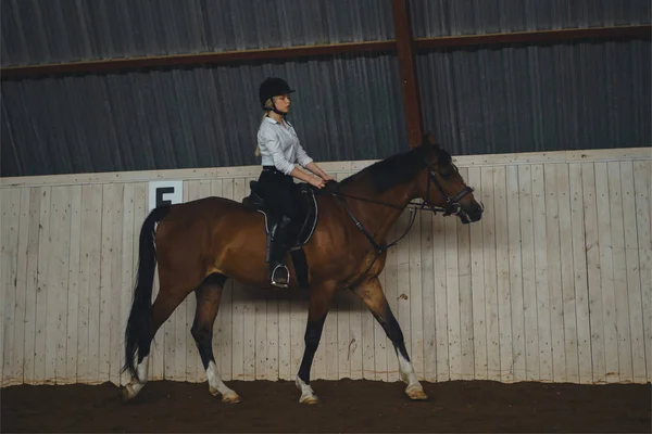 Meisje in outfit rijpaard — Stockfoto