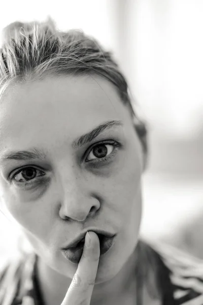 Emotional Portrait Abused Crying Beautiful Young Caucasian Woman Underwear Violence — Stock Photo, Image