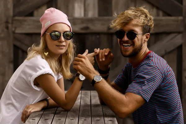 Primer Plano Romántico Retrato Belleza Feliz Pareja Hipster Amor — Foto de Stock