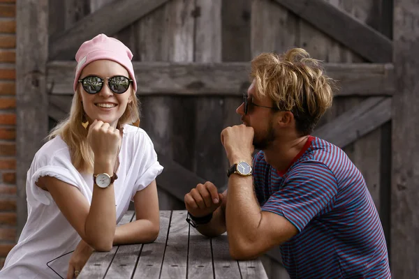 Close Romântico Retrato Beleza Feliz Casal Hipster Amor — Fotografia de Stock