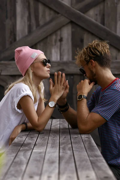 Close Romântico Retrato Beleza Feliz Casal Hipster Amor — Fotografia de Stock