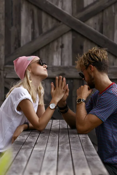 Close Romântico Retrato Beleza Feliz Casal Hipster Amor — Fotografia de Stock