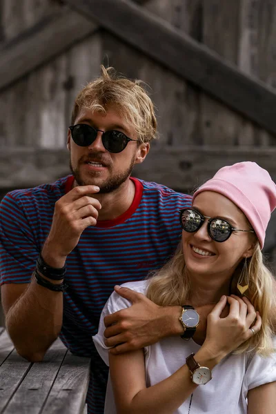 Primer Plano Romántico Retrato Belleza Feliz Pareja Hipster Amor — Foto de Stock