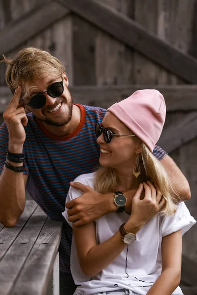 Primer Plano Romántico Retrato Belleza Feliz Pareja Hipster Amor — Foto de Stock