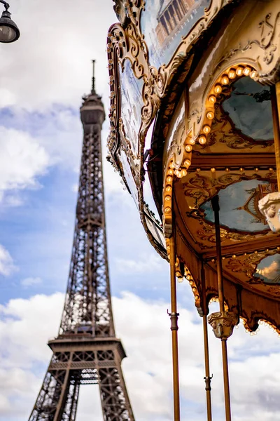 Paryż Francja Zabytki Paryża Wieża Eiffla Karuzele — Zdjęcie stockowe
