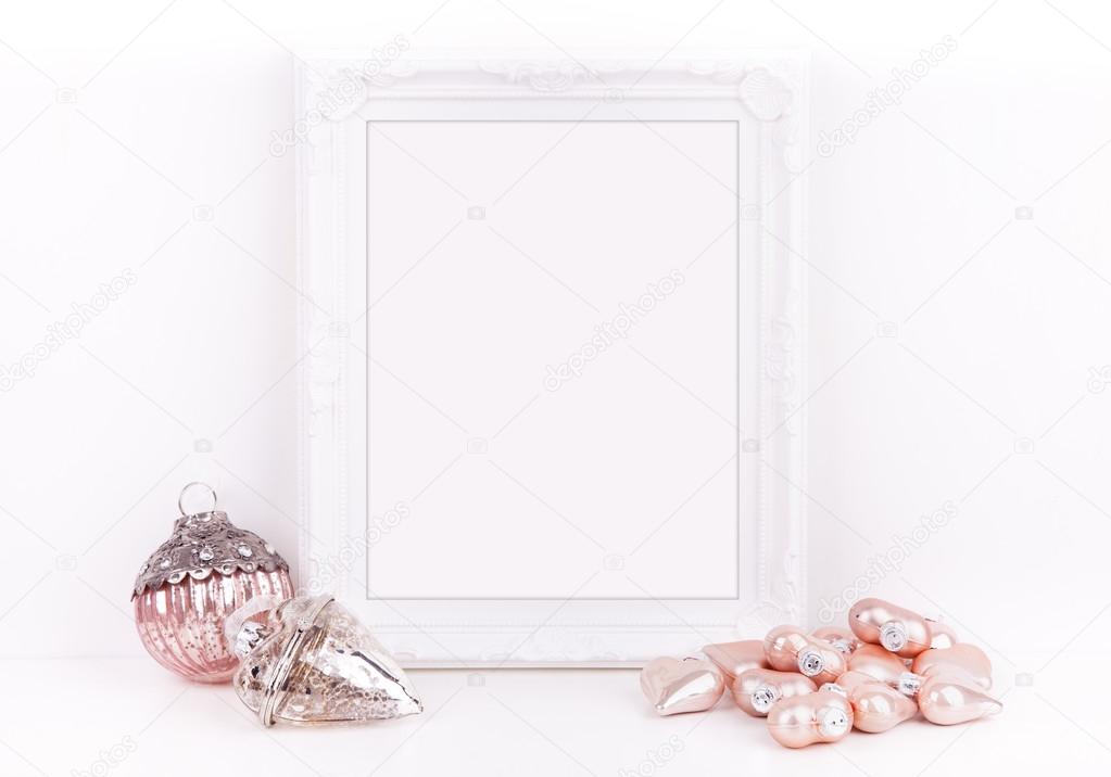Christmas mockup styled stock photography with white frame