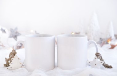 Mockup Styled Stock Product Image, two white mugs that you can add your custom design/quote to. clipart