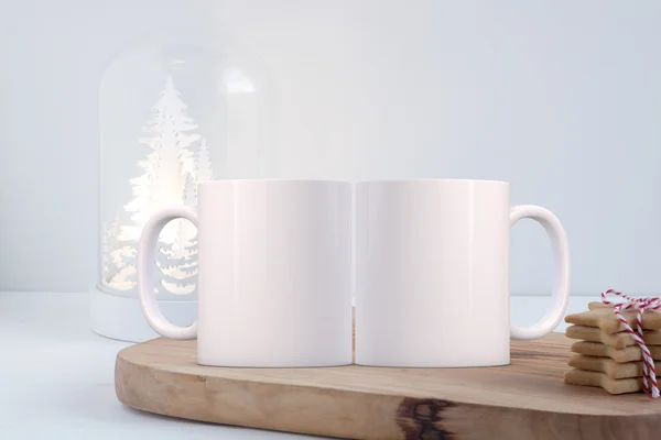 Mockup Styled Stock Product Image, two white mugs that you can add your custom design/quote to. — Stock Photo, Image