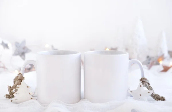 Mockup Styled Stock Product Image, two white mugs that you can add your custom design/quote to. — Stock Photo, Image