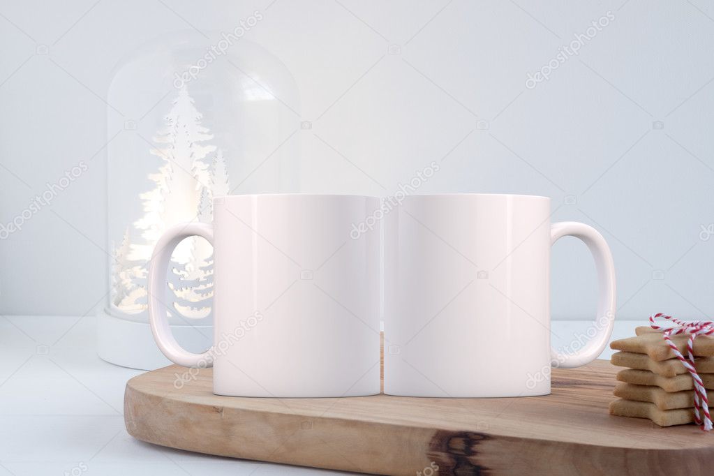 Christmas 2 Mug Mock-up. Two White Blank Coffee Mugs To Add Custom Design  or Quote. Perfect for Businesses Selling Mugs, Just Stock Image - Image of  styled, people: 161523809