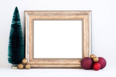 Altın çerçeve ile stok fotoğraf Noel mockup tarz