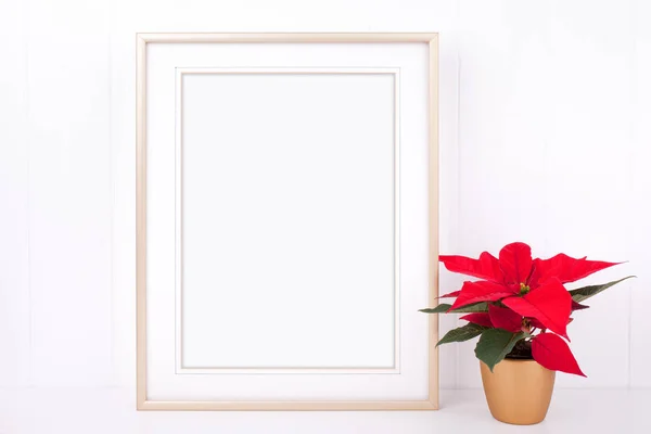 Kerst mockup gestyled stockfotografie met gouden frame — Stockfoto