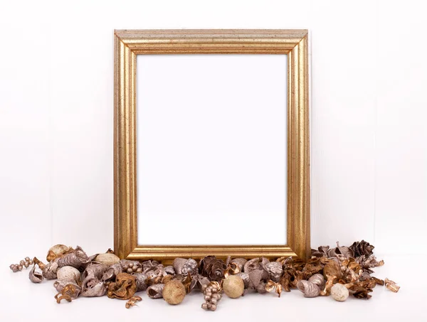 Kerst mockup gestyled stockfotografie met gouden frame — Stockfoto