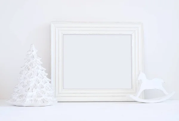 Boże Narodzenie makieta stylu fotografii z białą ramkę — Zdjęcie stockowe