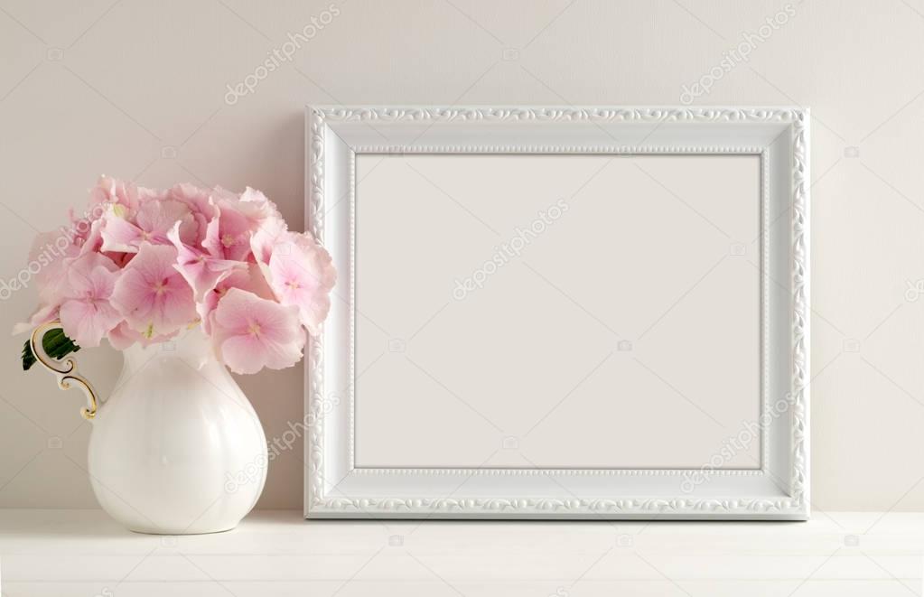 Floral mockup styled stock photography with white frame