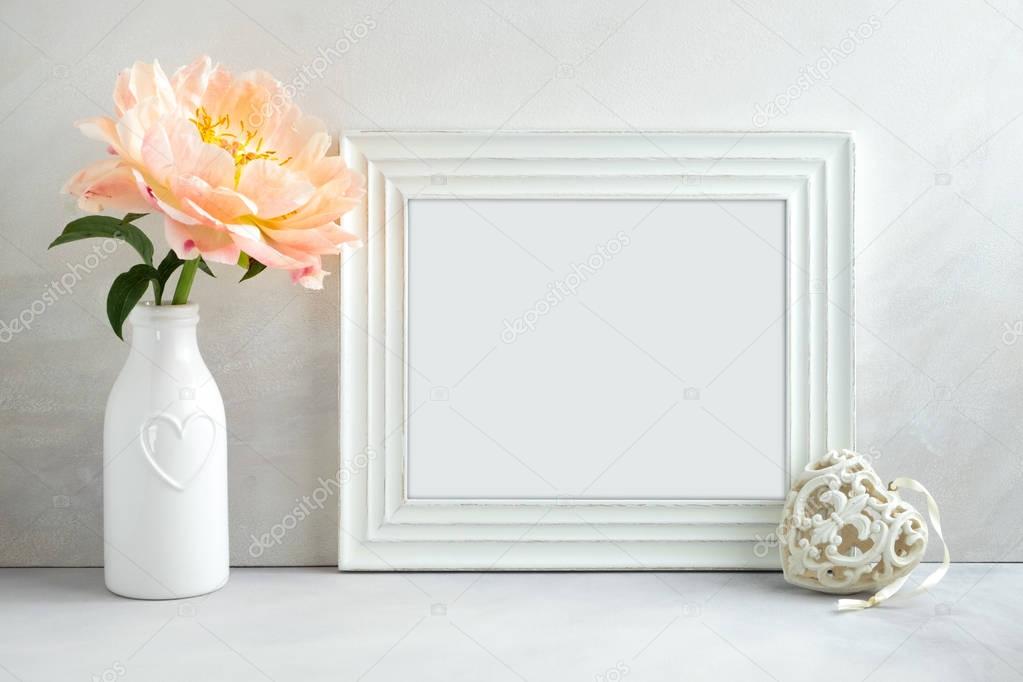 Floral mockup styled stock photography with white frame