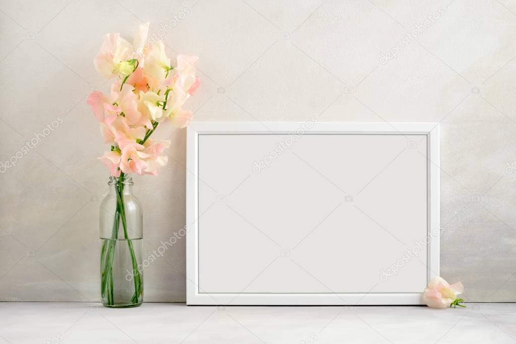 Floral mockup styled stock photography with white frame