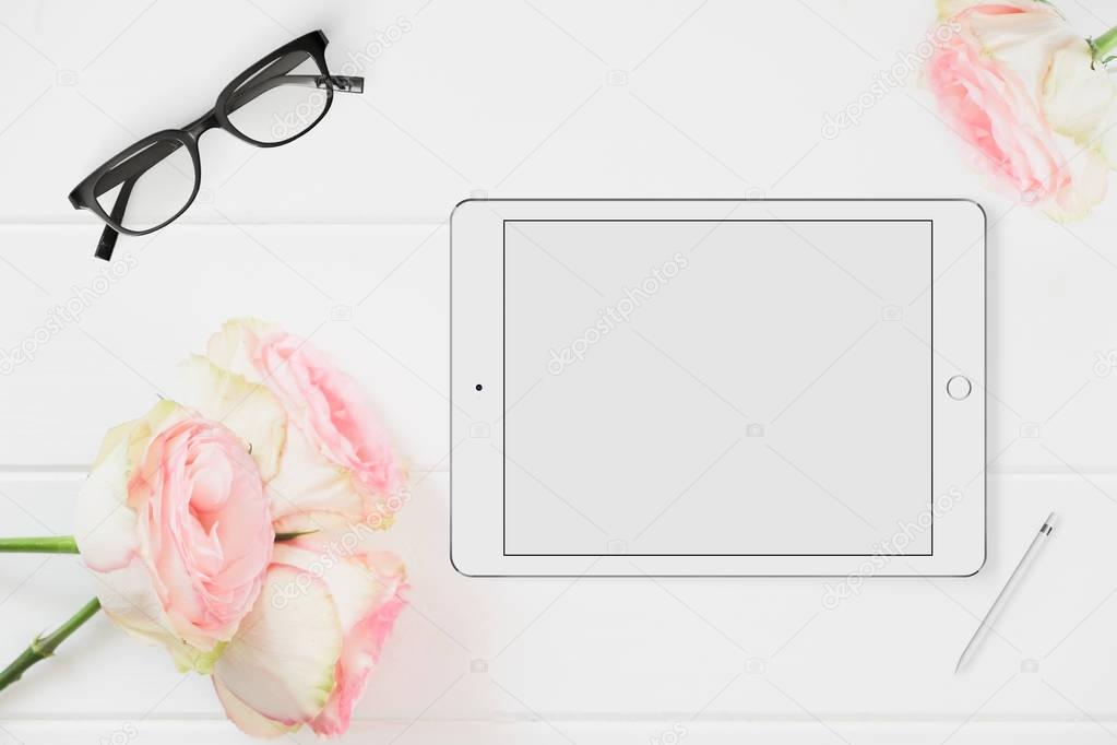 Tablet Mockup Floral styled stock photograph