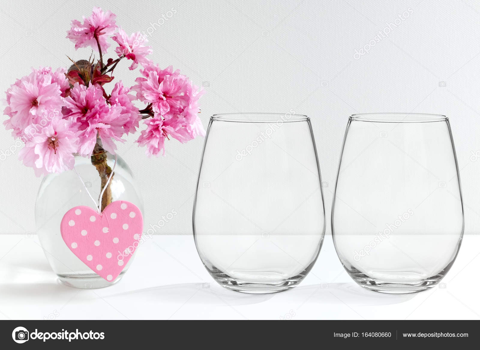 Download Mockup Stemless Wine Glasses Blossom In A Vase Stock Photo Image By C Capdesign 164080660