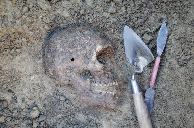 İskeletli arkeolojik kazı