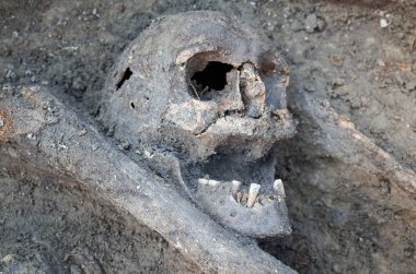 İskeletli arkeolojik kazı