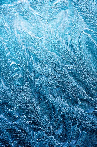 Der eiskalte Frost bildet Eiskristalle in wunderschönen, einzigartigen Mustern — Stockfoto