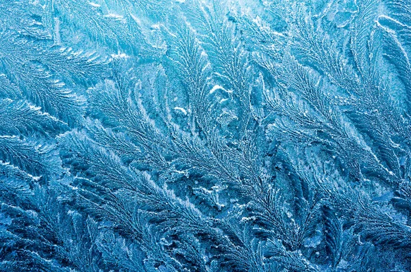 Der eiskalte Frost bildet Eiskristalle in wunderschönen, einzigartigen Mustern — Stockfoto