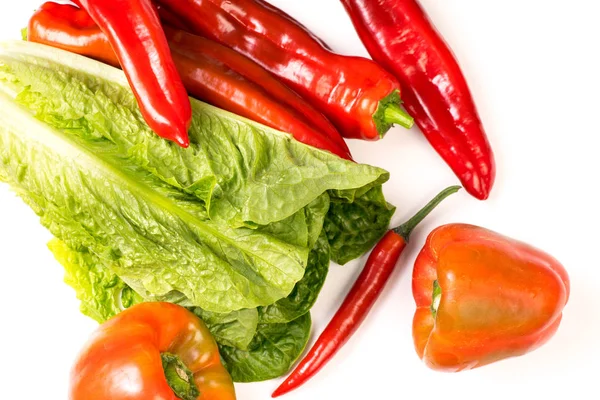 Rote Chili, Pfeffer und Salat — Stockfoto