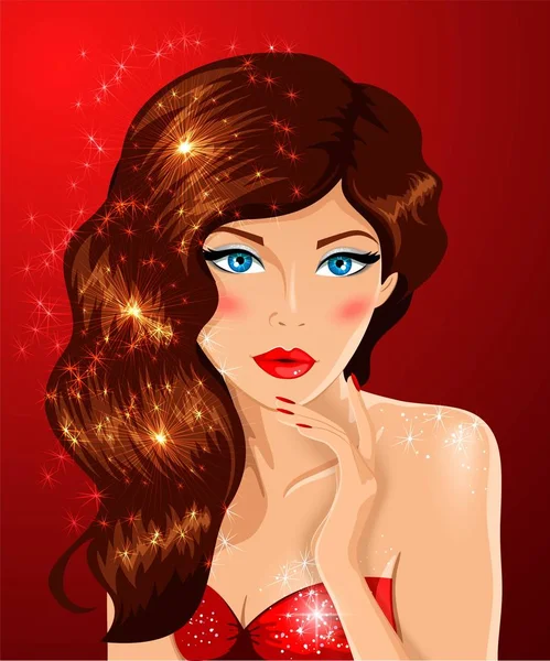Vacker brunett kvinna stående Illustration — Stock vektor