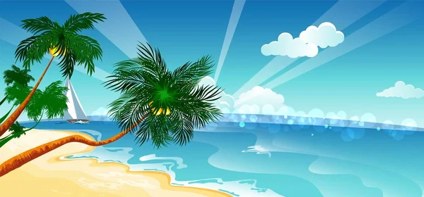 Vacation background. Beach with palm trees and blue sea. — Stock Vector