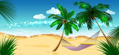 Beach Tatil. Hamak palmiye ağaçları arasında.