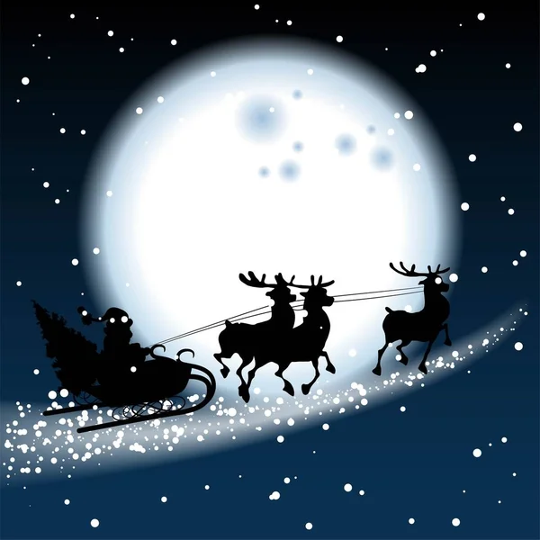Silhouette de Père Noël et rennes — Image vectorielle