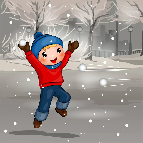 Boy throwing snowball cartoon illustration — Stock Illustration Boy throwing snowball cartoon illustration Royalty Free Stock Vectors