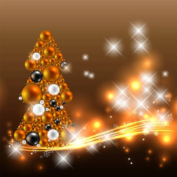 Stylish Card Decorative Christmas Tree Golden Balls — Stock Vector