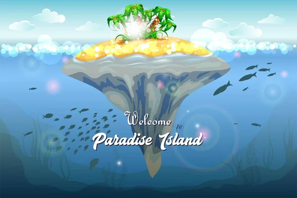 Resort Isla Tópica Tarjeta Invitación Arrecife Coral Submarino Fondo Marino — Archivo Imágenes Vectoriales