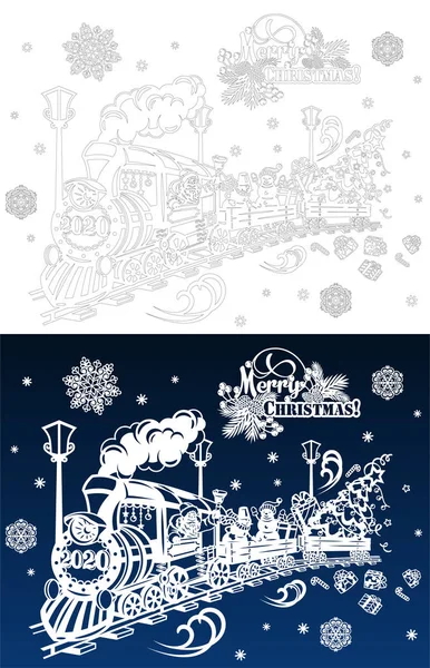 手工或在绘图机上切割模板 与圣诞老人 雪人和圣诞树共度新年 — 图库矢量图片