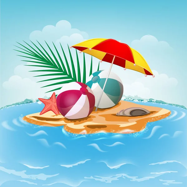 Summer Background Sea Island Beach Umbrella — Stock Vector