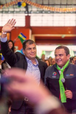 Rafael Correa, President Of Ecuador With Mayer Of Banos clipart