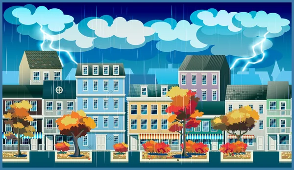 Rainy day in the old town — Stock Vector