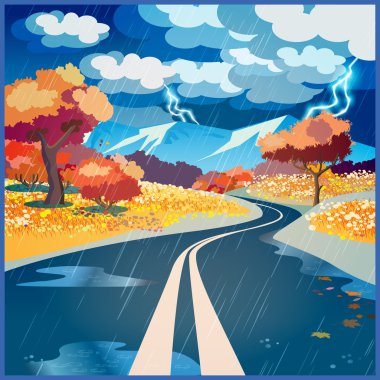 Sonbahar yağmur yol