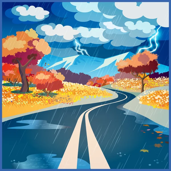 Outono estrada chuvosa — Vetor de Stock