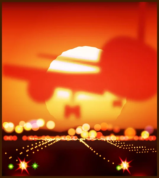 Aircraft and the setting sun — Stock Vector